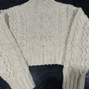 She + Sky Textured Knit Cream Sweater